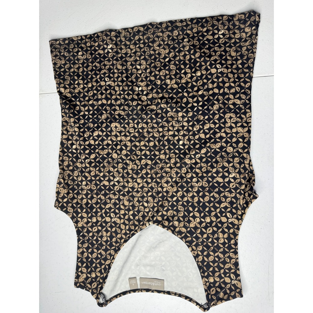 Craft & Barrow Womens Black Gold‎ Geometric Leaf Print Stretch Tank Top Small
